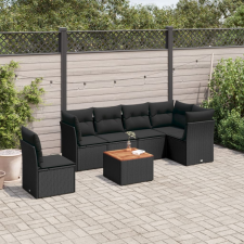 vidaXL 7 részes fekete polyrattan kerti ülőgarnitúra párnával kerti bútor
