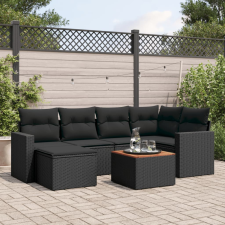 vidaXL 7 részes fekete polyrattan kerti ülőgarnitúra párnával kerti bútor