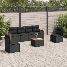 vidaXL 7 részes fekete polyrattan kerti ülőgarnitúra párnával kerti bútor