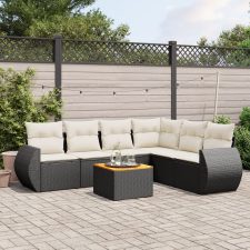 vidaXL 7 részes fekete polyrattan kerti ülőgarnitúra párnával kerti bútor