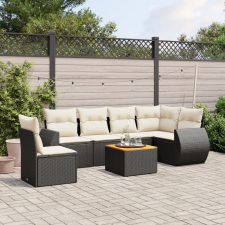vidaXL 7 részes fekete polyrattan kerti ülőgarnitúra párnával kerti bútor