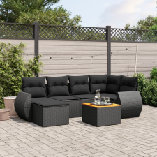 vidaXL 7 részes fekete polyrattan kerti ülőgarnitúra párnával kerti bútor