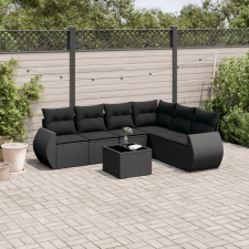 vidaXL 7 részes fekete polyrattan kerti ülőgarnitúra párnával kerti bútor