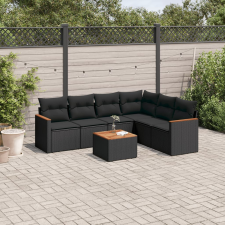 vidaXL 7 részes fekete polyrattan kerti ülőgarnitúra párnával kerti bútor