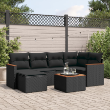 vidaXL 7 részes fekete polyrattan kerti ülőgarnitúra párnával kerti bútor