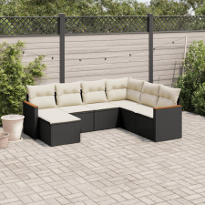 vidaXL 7 részes fekete polyrattan kerti ülőgarnitúra párnával kerti bútor