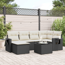 vidaXL 7 részes fekete polyrattan kerti ülőgarnitúra párnával kerti bútor