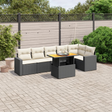 vidaXL 7 részes fekete polyrattan kerti ülőgarnitúra párnával kerti bútor