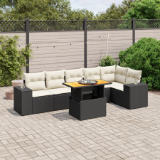 vidaXL 7 részes fekete polyrattan kerti ülőgarnitúra párnával kerti bútor