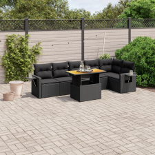 vidaXL 7 részes fekete polyrattan kerti ülőgarnitúra párnával kerti bútor
