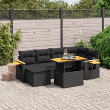 vidaXL 7 részes fekete polyrattan kerti ülőgarnitúra párnával kerti bútor
