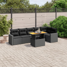 vidaXL 7 részes fekete polyrattan kerti ülőgarnitúra párnával kerti bútor