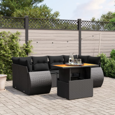 vidaXL 7 részes fekete polyrattan kerti ülőgarnitúra párnával kerti bútor