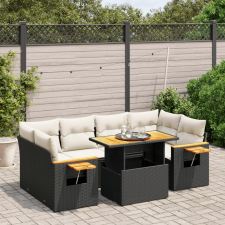 vidaXL 7 részes fekete polyrattan kerti ülőgarnitúra párnával kerti bútor