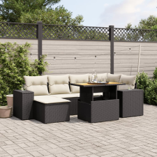 vidaXL 7 részes fekete polyrattan kerti ülőgarnitúra párnával kerti bútor