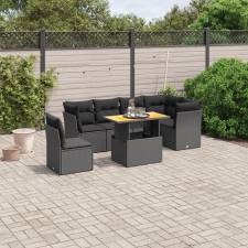 vidaXL 7 részes fekete polyrattan kerti ülőgarnitúra párnával kerti bútor