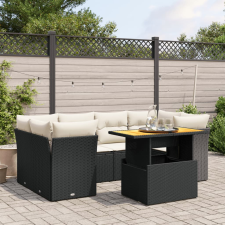 vidaXL 7 részes fekete polyrattan kerti ülőgarnitúra párnával kerti bútor