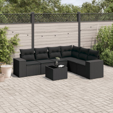 vidaXL 7 részes fekete polyrattan kerti ülőgarnitúra párnával kerti bútor
