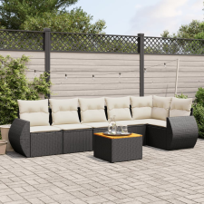 vidaXL 7 részes fekete polyrattan kerti ülőgarnitúra párnával kerti bútor
