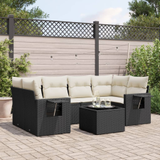 vidaXL 7 részes fekete polyrattan kerti ülőgarnitúra párnával kerti bútor