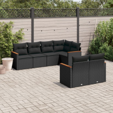 vidaXL 7 részes fekete polyrattan kerti ülőgarnitúra párnával kerti bútor