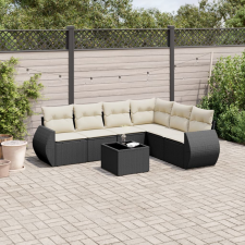 vidaXL 7 részes fekete polyrattan kerti ülőgarnitúra párnával kerti bútor
