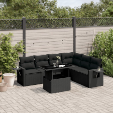 vidaXL 7 részes fekete polyrattan kerti ülőgarnitúra párnával kerti bútor