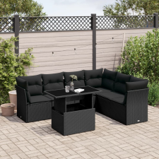 vidaXL 7 részes fekete polyrattan kerti ülőgarnitúra párnával kerti bútor