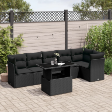 vidaXL 7 részes fekete polyrattan kerti ülőgarnitúra párnával kerti bútor