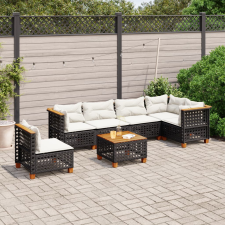 vidaXL 7 részes fekete polyrattan kerti ülőgarnitúra párnával kerti bútor