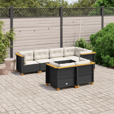 vidaXL 7 részes fekete polyrattan kerti ülőgarnitúra párnával kerti bútor