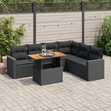 vidaXL 7 részes fekete polyrattan kerti ülőgarnitúra párnával kerti bútor