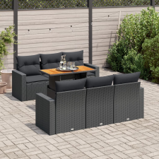 vidaXL 7 részes fekete polyrattan kerti ülőgarnitúra párnával kerti bútor