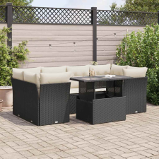 vidaXL 7 részes fekete polyrattan kerti ülőgarnitúra párnával kerti bútor
