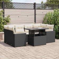 vidaXL 7 részes fekete polyrattan kerti ülőgarnitúra párnával kerti bútor