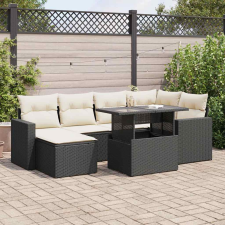vidaXL 7 részes fekete polyrattan kerti ülőgarnitúra párnával kerti bútor
