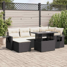 vidaXL 7 részes fekete polyrattan kerti ülőgarnitúra párnával kerti bútor