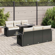 vidaXL 7 részes fekete polyrattan kerti ülőgarnitúra párnával kerti bútor
