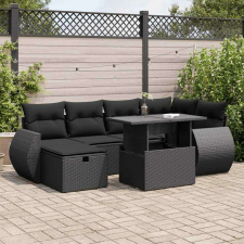 vidaXL 7 részes fekete polyrattan kerti ülőgarnitúra párnával kerti bútor