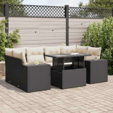vidaXL 7 részes fekete polyrattan kerti ülőgarnitúra párnával kerti bútor