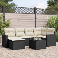 vidaXL 7 részes fekete polyrattan kerti ülőgarnitúra párnával kerti bútor
