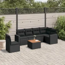 vidaXL 7 részes fekete polyrattan kerti ülőgarnitúra párnával kerti bútor