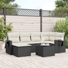 vidaXL 7 részes fekete polyrattan kerti ülőgarnitúra párnával kerti bútor