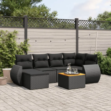 vidaXL 7 részes fekete polyrattan kerti ülőgarnitúra párnával kerti bútor