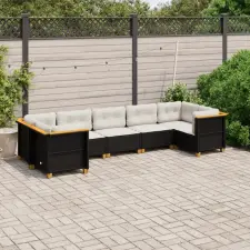 vidaXL 7 részes fekete polyrattan kerti ülőgarnitúra párnával kerti bútor