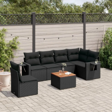 vidaXL 7 részes fekete polyrattan kerti ülőgarnitúra párnával kerti bútor
