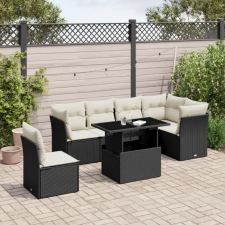vidaXL 7 részes fekete polyrattan kerti ülőgarnitúra párnával kerti bútor