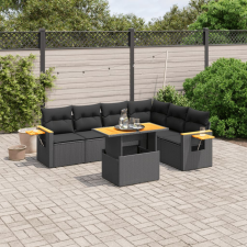 vidaXL 7 részes fekete polyrattan kerti ülőgarnitúra párnával kerti bútor