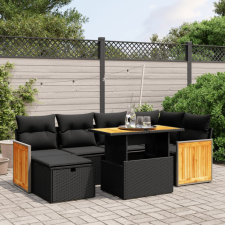 vidaXL 7 részes fekete polyrattan kerti ülőgarnitúra párnával kerti bútor