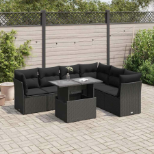 vidaXL 7 részes fekete polyrattan kerti ülőgarnitúra párnával kerti bútor